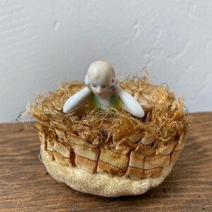 antique 1920's german porcelain half doll pin cushion vintage art deco